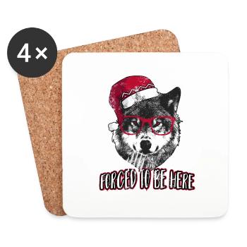 Forcé d’être ici - Grumpy Christmas Wolf - Dessous de verre (lot de 4) - blanc - Devant