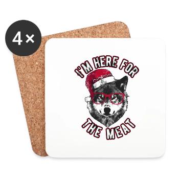 Ich bin wegen des Fleisches hier - Grumpy Christmas Wolf - Untersetzer (4er-Set) - Weiß - Vorne