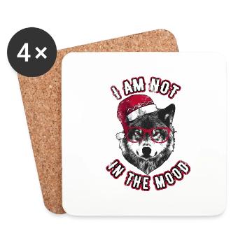 Ich bin nicht in der Stimmung - Grumpy Christmas Wolf - Untersetzer (4er-Set) - Weiß - Vorne