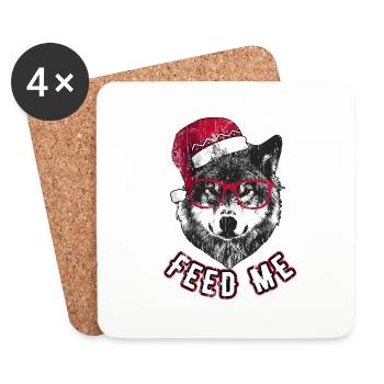 Feed Me – Grumpy Christmas Wolf - Untersetzer (4er-Set) - Weiß - Vorne