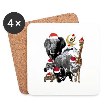 Dschungeltiere - Weihnachtsthema - Untersetzer (4er-Set) - Weiß - Vorne