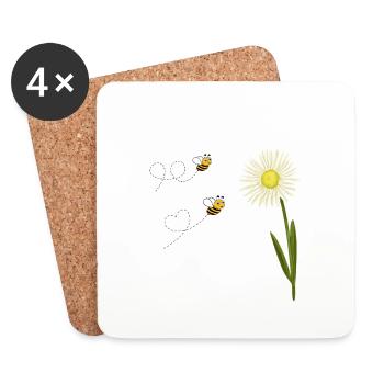 Deux petites et mignonnes abeilles - Dessous de verre (lot de 4) - blanc - Devant