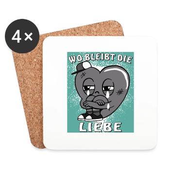 HERZ WO BLEIBT DIE LIEBE - Untersetzer (4er-Set) - Weiß - Vorne