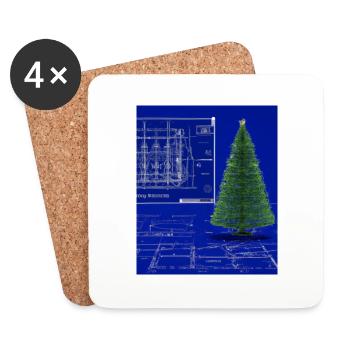 Christmas Christmas Tree Schematic Blueprint - Coasters (set of 4) - white - Front