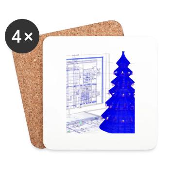Christmas Christmas Tree Schematic Blueprint - Coasters (set of 4) - white - Front
