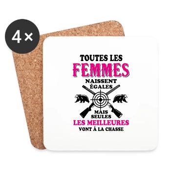 Les meilleures femmes vont á la chasse - Dessous de verre (lot de 4) - blanc - Devant