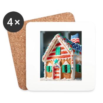 Amerikanisches Weihnachten Lebkuchenhaus Mit US - Untersetzer (4er-Set) - Weiß - Vorne