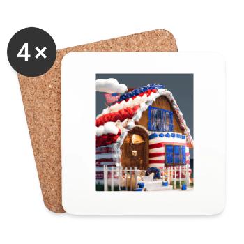 Amerikanisches Weihnachten Lebkuchenhaus Mit US - Untersetzer (4er-Set) - Weiß - Vorne