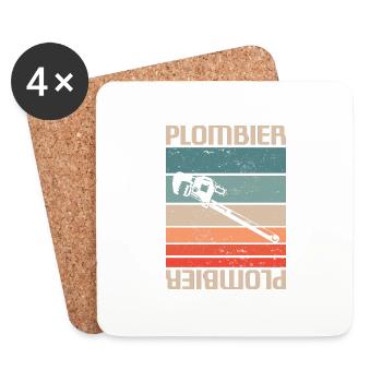 Vintage Retro Plombier Plomberie - Dessous de verre (lot de 4) - blanc - Devant