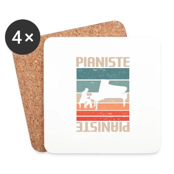 Vintage Retro Pianiste Instrument Piano - Dessous de verre (lot de 4) - blanc - Devant