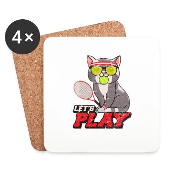 Funny Tennis Cat With Tennis Racket Ball Tennis Pl - Untersetzer (4er-Set) - Weiß - Vorne
