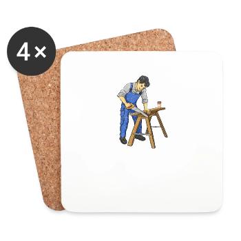 D’abord je bois du café puis je construis des choses charpentier - Dessous de verre (lot de 4) - blanc - Devant