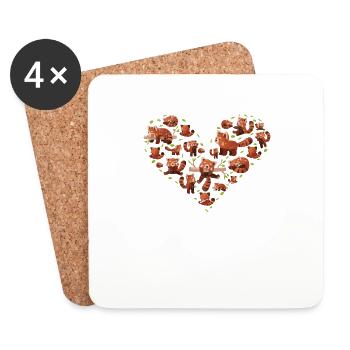 Coeur Mignon Panda Rouge Amour Zoologiste Drôle Panda Lo - Dessous de verre (lot de 4) - blanc - Devant