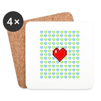 Retro Pixel Herzen Tasse Geschenk - Untersetzer (4er-Set) - Weiß - Vorne