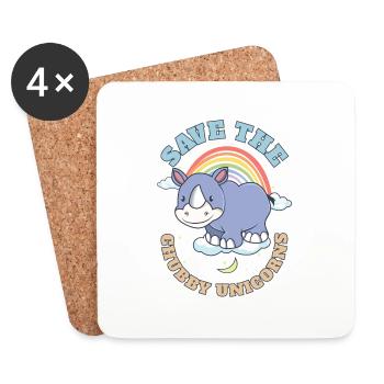 Save The Chubby Unicorns Cute Rhinoceros - Untersetzer (4er-Set) - Weiß - Vorne