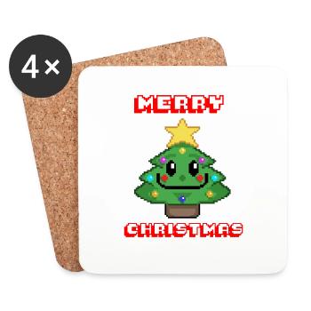 Joyeux Noël I Noël I 8 bits pixélisé - Dessous de verre (lot de 4) - blanc - Devant