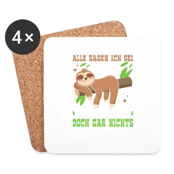 Faultier Sloth Langschläfer Nachthemd Pyjama - Untersetzer (4er-Set) - Weiß - Vorne