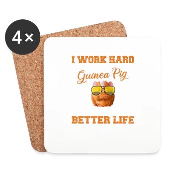 Drôle de cochon d’Inde Cavy Work Hard Better Life Animal - Dessous de verre (lot de 4) - blanc - Devant