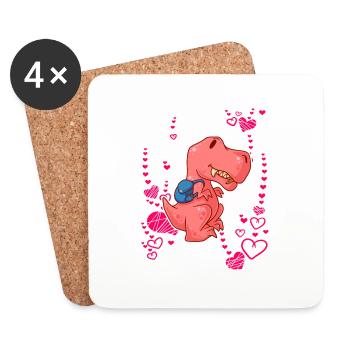 T-Rex Love Hearts Schoolchild - Coasters (set of 4) - white - Front
