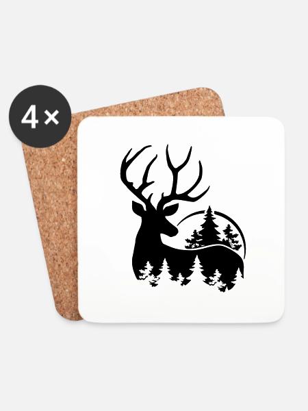 Hirsch im Wald Silhouette - Untersetzer (4er-Set) - Weiß