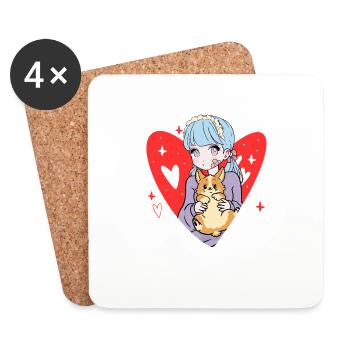 Anime Stylish Cute Girl Retro Kawaii - Coasters (set of 4) - white - Front