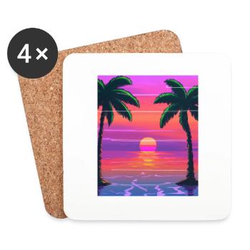 Vaporwave Sun Synthwave Sunset Palms - Coasters (set of 4) - white - Front
