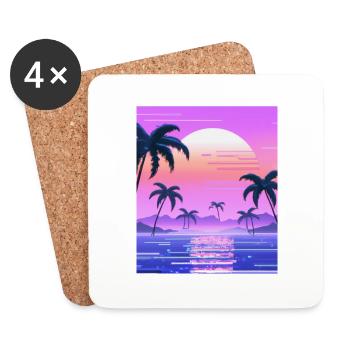 Vaporwave Sun Synthwave Sunset Palms - Coasters (set of 4) - white - Front