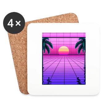 Vaporwave Sun Synthwave Sunset Palms - Coasters (set of 4) - white - Front