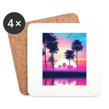Vaporwave Sun Synthwave Sunset Palms - Coasters (set of 4) - white - Front