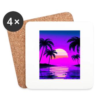 Vaporwave Sun Synthwave Sunset Palms - Coasters (set of 4) - white - Front