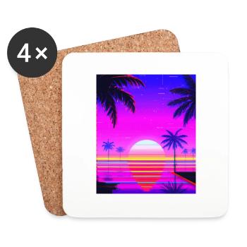 Vaporwave Sun Synthwave Sunset Palms - Coasters (set of 4) - white - Front