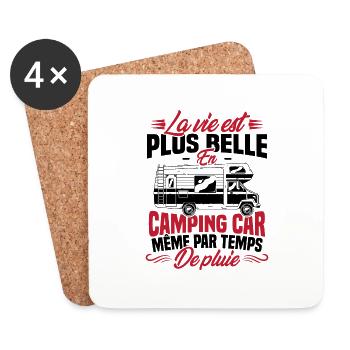 La vie est plus belle en Camping-car humour cadeau - Dessous de verre (lot de 4) - blanc - Devant