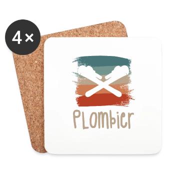 Vintage Retro Plombier Plomberie - Dessous de verre (lot de 4) - blanc - Devant