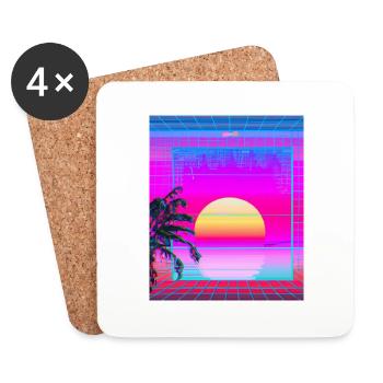 Synthwave Sun Hawaii Vaporwave Esthétique - Dessous de verre (lot de 4) - blanc - Devant