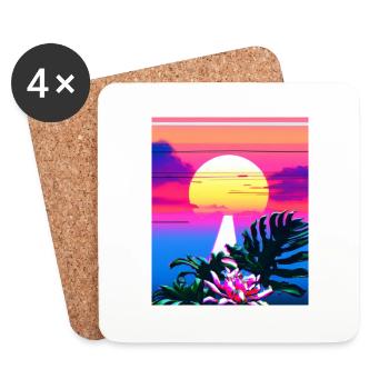 Synthwave Sun Hawaii Vaporwave Esthétique - Dessous de verre (lot de 4) - blanc - Devant