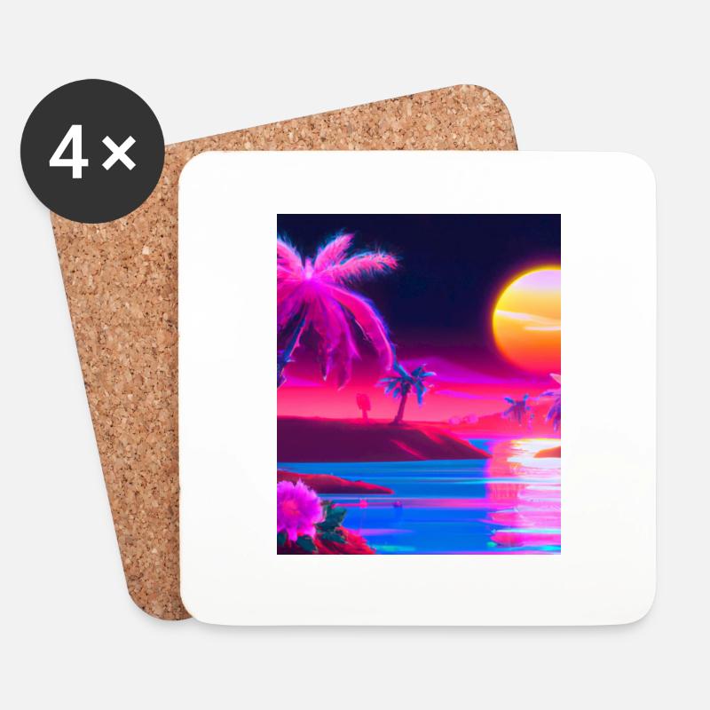 Synthwave Sun Hawaii Vaporwave Aesthetic - Untersetzer (4er-Set) - Weiß