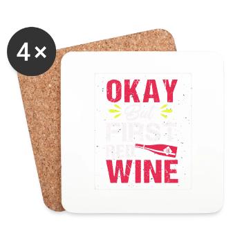 Okay But First Red Wine T-Shirt - Coasters (set of 4) - white - Front