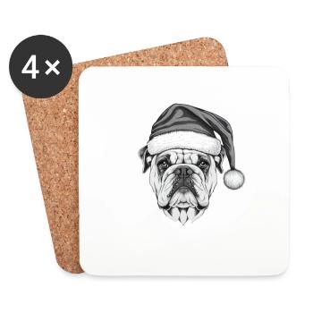 Chien de Noël Joyeux Noël Bulldog Cadeau - Dessous de verre (lot de 4) - blanc - Devant