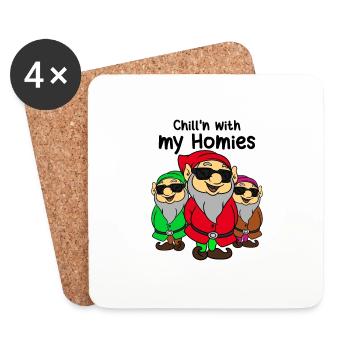 Weihnachtswichtel, Gnome, Weihnachtself - Untersetzer (4er-Set) - Weiß - Vorne