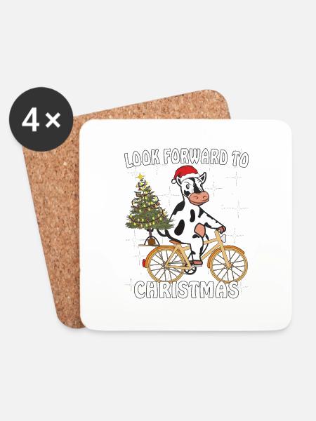 COW BIKE LOOK FORWARD TO CHRISTMAS - Coasters (set of 4) - white