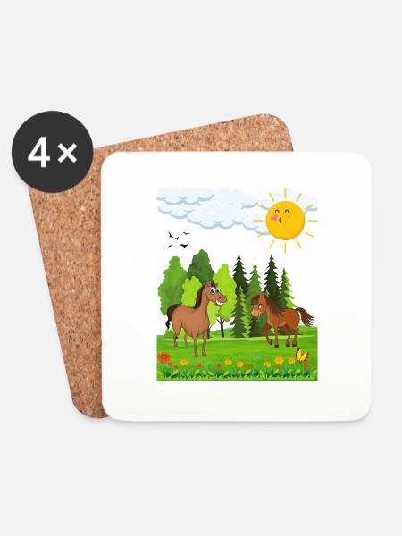 Kleine Pferde Design für Kinder - Untersetzer (4er-Set) - Weiß