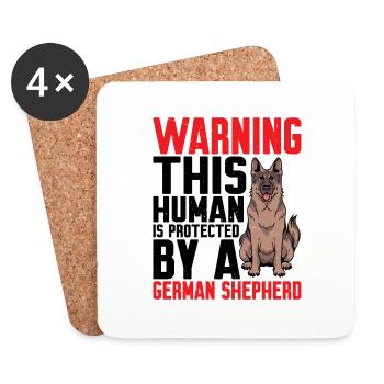 This Human Is Protected By A German Shepherd 5 - Untersetzer (4er-Set) - Weiß - Vorne
