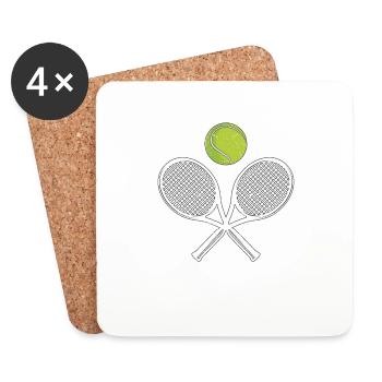 Tennis Crossed Racket Ball Jeu de sport amusant - Dessous de verre (lot de 4) - blanc - Devant