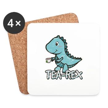 Tea Rex Dinosaur Lover Cartoon Lover Funny Cute Tue - Coasters (set of 4) - white - Front