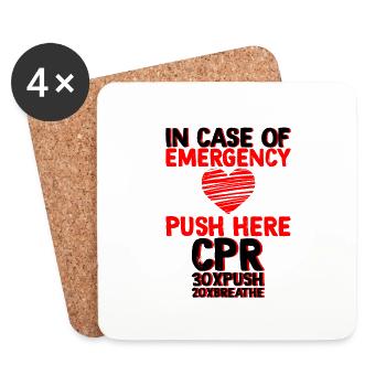 En cas d’urgence, poussez ici, Cpr 3 - Dessous de verre (lot de 4) - blanc - Devant
