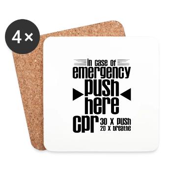 En cas d’urgence, poussez ici, Cpr 4 - Dessous de verre (lot de 4) - blanc - Devant
