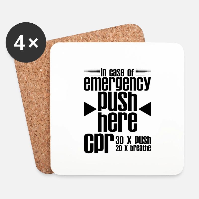 In Case Of Emergency, Push Here, Cpr 4 - Untersetzer (4er-Set) - Weiß
