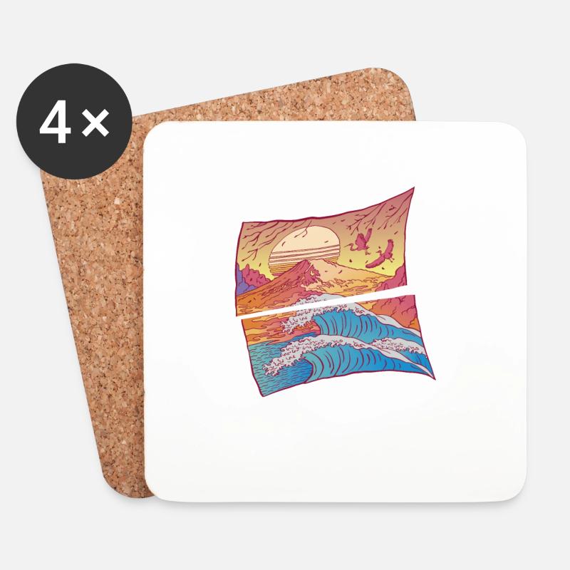 Die Große Kanagawa-Welle Japanisch - Untersetzer (4er-Set) - Weiß