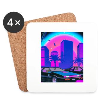 Vaporwave Esthétique Synthwave City - Dessous de verre (lot de 4) - blanc - Devant