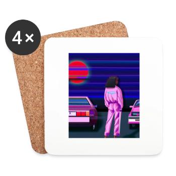 Vaporwave Esthétique Synthwave Car Anime Fille - Dessous de verre (lot de 4) - blanc - Devant